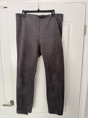 Tahari Suede-Look Straight Leg Trousers - Charcoal